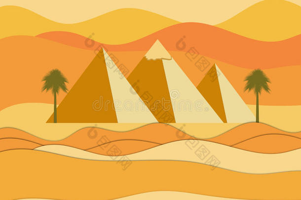 埃及金字塔。 太阳在金字塔上。 沙漠。