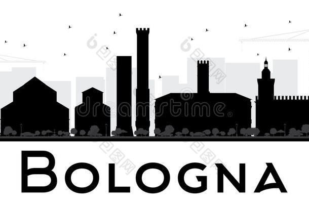 博洛尼亚城市天际线黑白剪影。