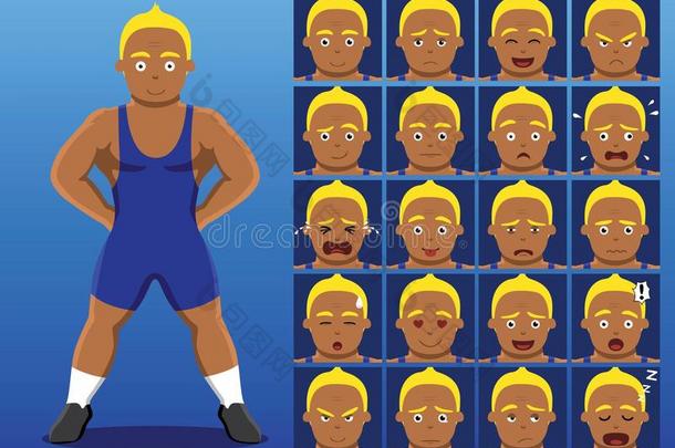 巴西摔跤手卡通情感面对矢量插图