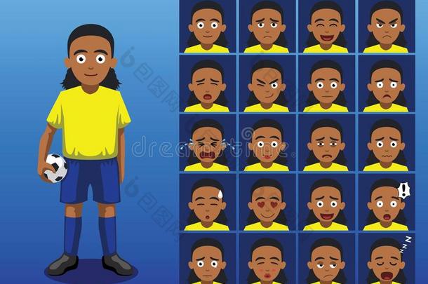 巴西足球运动员卡通情感面对矢量插图