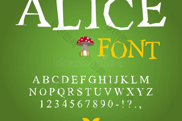 爱丽丝梦游仙境字体。仙女abc。疯狂的柴郡猫。