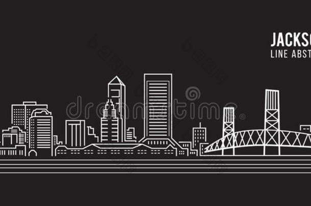 城市景观建筑线艺术矢量插图设计-杰克逊维尔市
