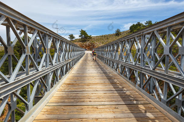 著名的桁架桥在阿拉登纳峡谷，克里特