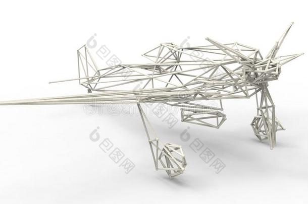具有晶格效应的飞机三维渲染-线架模型