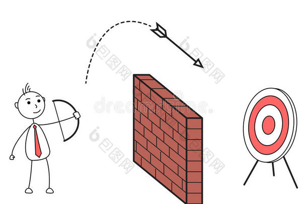 卡通人在墙上射箭击中靶板