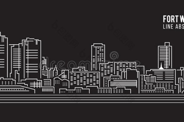 城市景观建筑线艺术矢量插图设计-沃斯堡城市