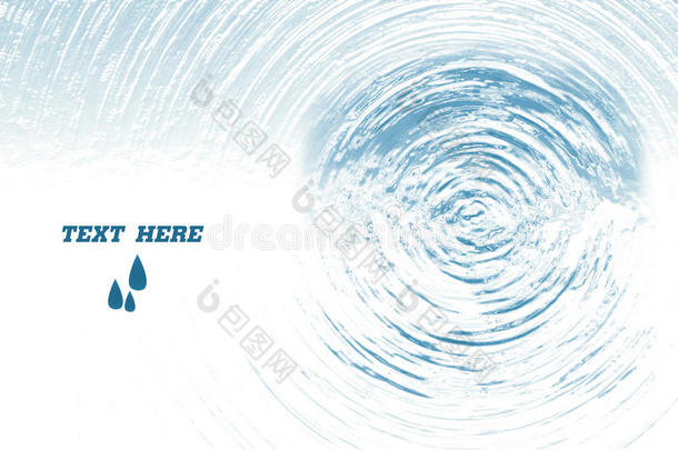 蓝色圆圈水波纹背景，水滴后，水的质地，白色的空间背景