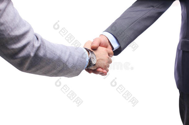 商务握手。 两个商人在办公室里互相握手