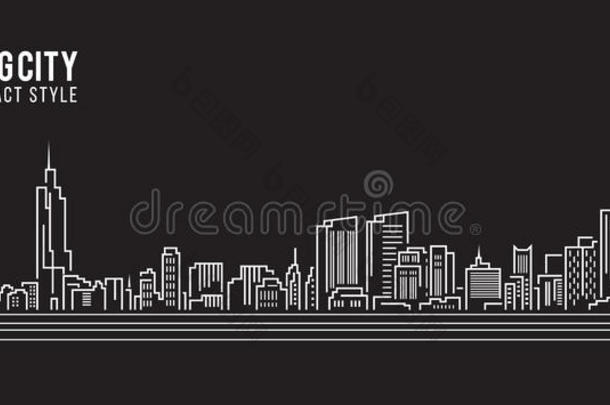 城市景观建筑线艺术矢量插图设计-南京城市