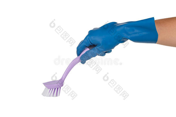 手与手套使用刷子清洗