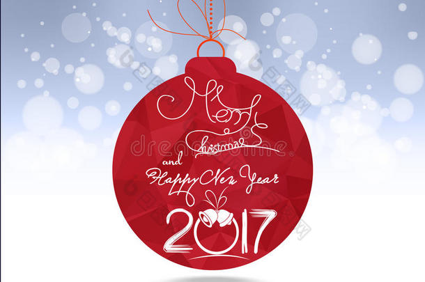 圣诞节和快乐的新年2017年红色几何球贺卡