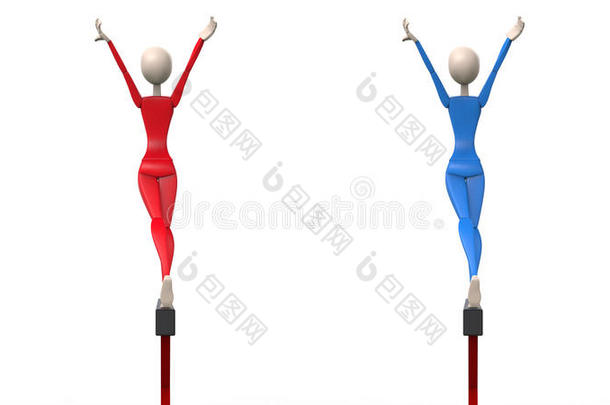 敬礼姿势的体操运动员-红色和蓝色的服装