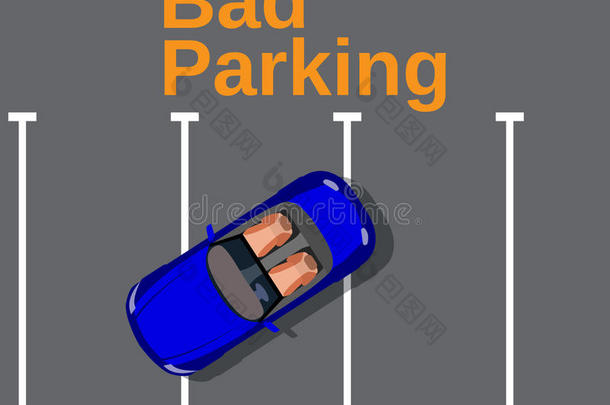 停车不好。 汽车顶部视图。