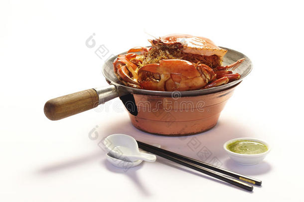 蓝色煮熟的烹饪蟹甲壳类动物