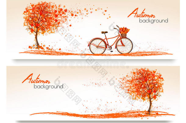 秋天的背景有一棵树和一辆自行车。