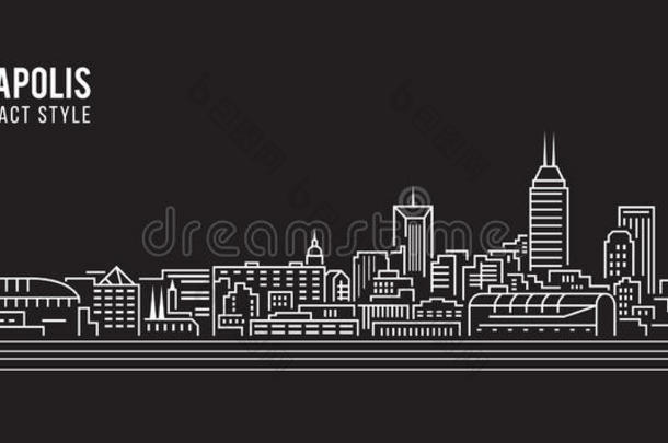 城市<strong>景观建筑</strong>线艺术矢量插图设计-印第安纳波利斯市