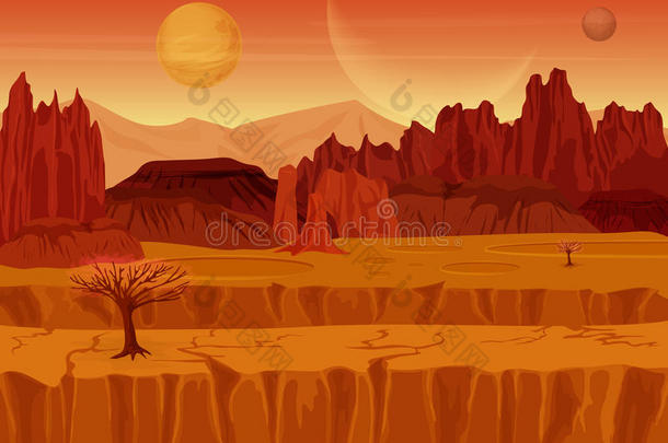 仙女游戏科幻红色火星外星景观。