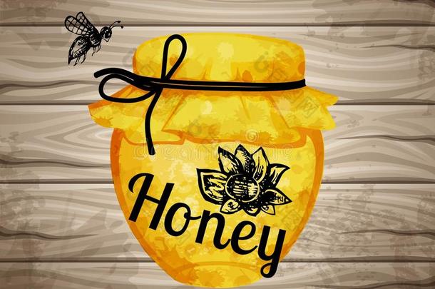 优质纹理水彩，图标蜂窝蜂蜜，睫毛膏，羽毛蜂，手工刻字。 优质木材。 现实的奥恩