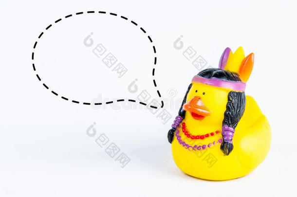 白色背景上有标注符号的浴鸭，鸭子玩具，可爱的黄色橡胶鸭