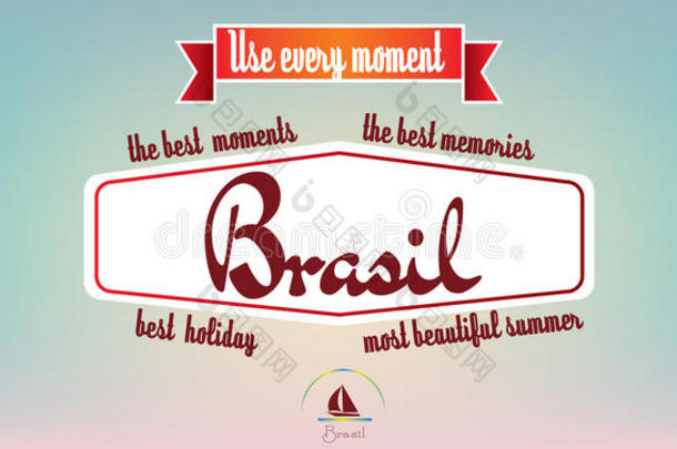 巴西最好的节日卡在粘贴彩色背景，在轮廓