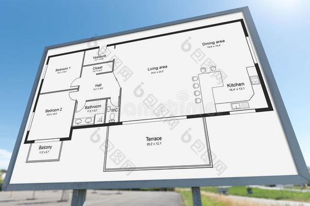 广告牌上的公寓计划概念