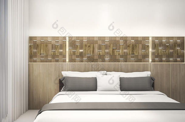 三维渲染木墙设计与LED灯卧室