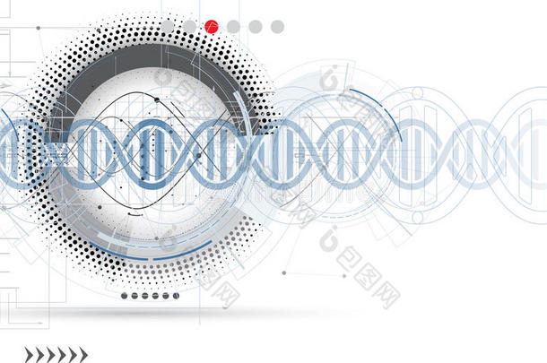 DNA抽象图标和元素收集。 未来主义技术
