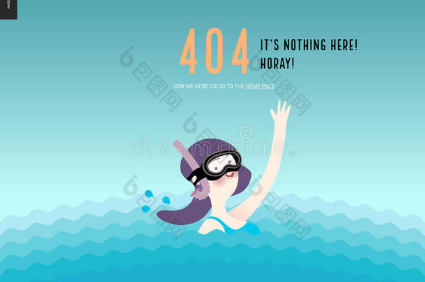 错误网页模板-挥手女孩在潜水面具在水中