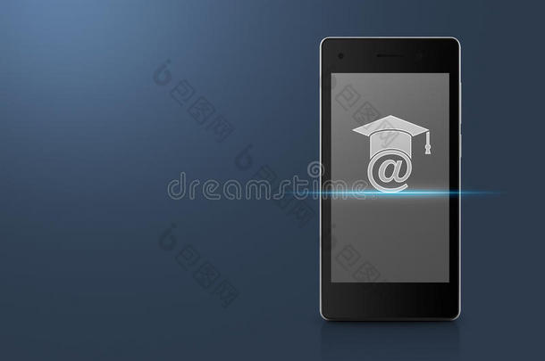 电子学习图标在现代智能手机屏幕上的浅蓝色bac