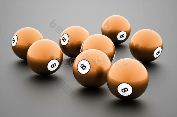 八个球在一个普通的白色背景上