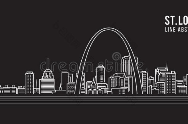城市景观建筑线艺术矢量插图设计-圣路易斯市