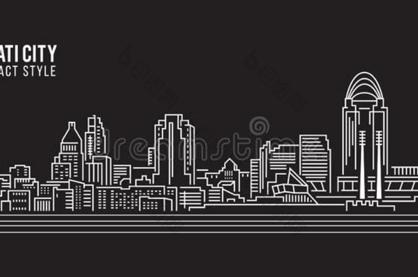 城市景观建筑线艺术矢量插图设计-辛辛那提市