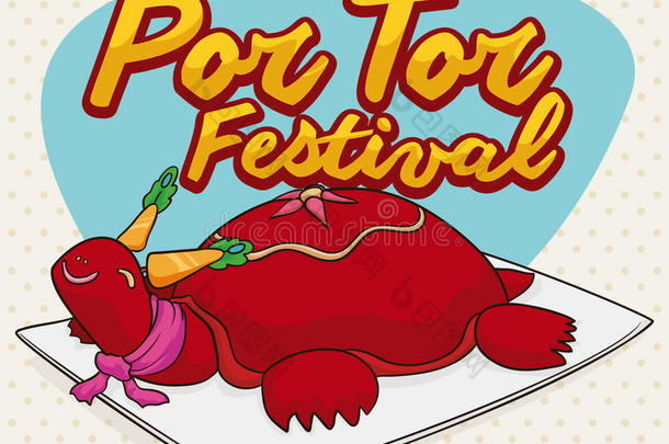 卡通海报与海龟蛋糕为普吉的波托节，矢量插图