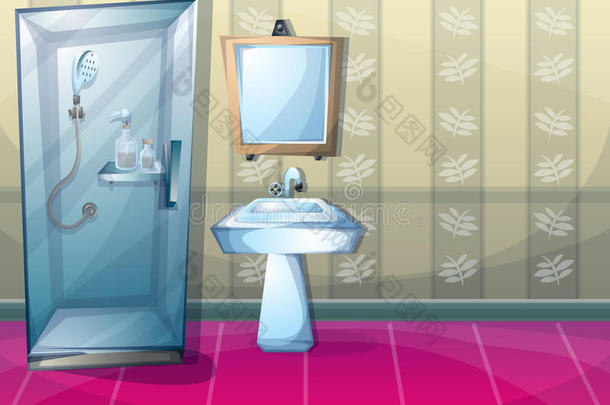 卡通矢量插图室内浴室