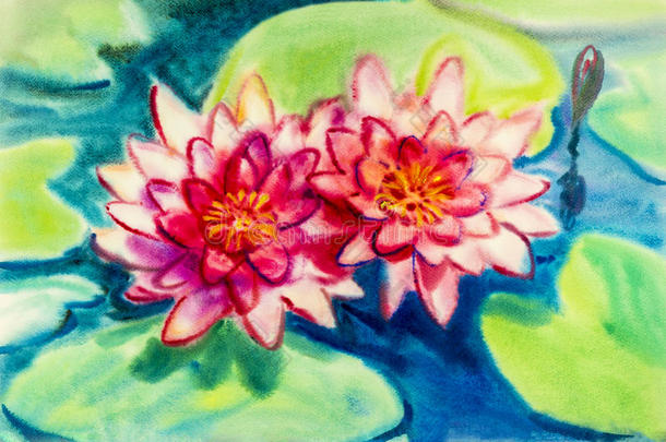 抽象花水彩原画色彩斑斓的美丽莲花