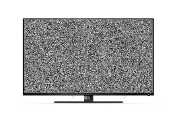 黑色电视平板站在白色噪音，模拟隔离。