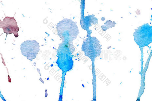 蓝色水彩飞溅和黑色背景。 水<strong>墨画</strong>。 手绘插图。 抽象水彩艺术作品。