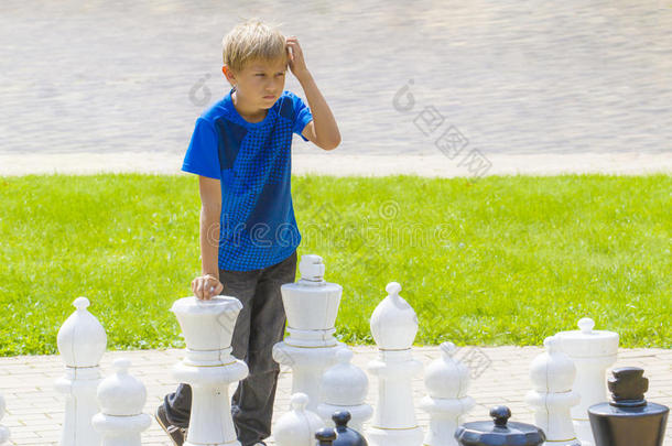 <strong>男孩</strong>在公园的户外下棋