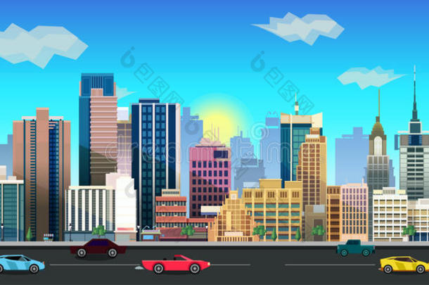 城市游戏背景2d应用。 矢量设计。