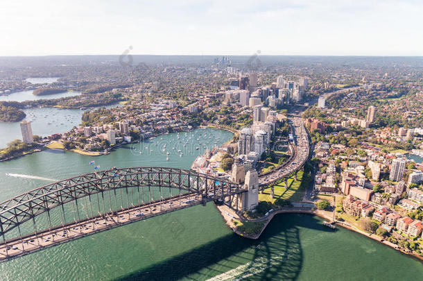 澳大利亚新南威尔士州<strong>悉尼海港大桥</strong>的鸟瞰图