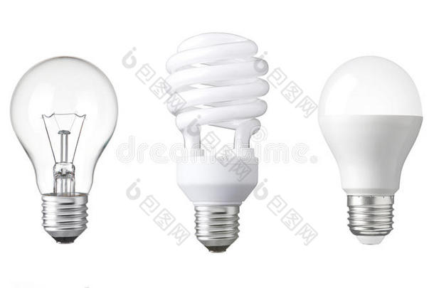 灯泡的进化。 钨灯泡，荧光灯泡和LED