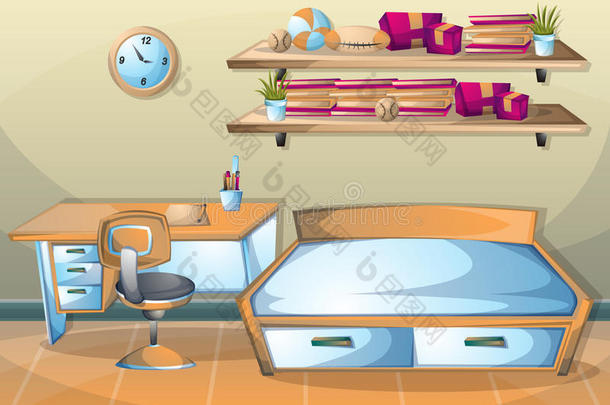 卡通矢量插图内部儿童室与分离层