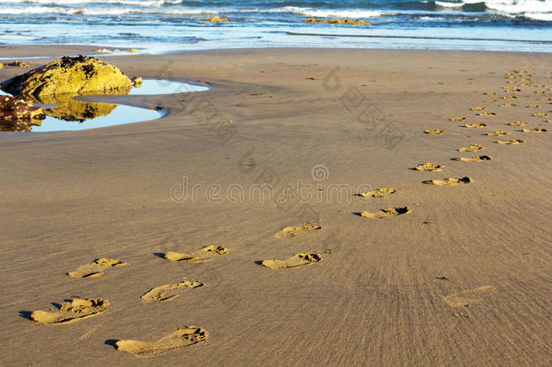 波尔泽斯海滩沙滩上的脚印