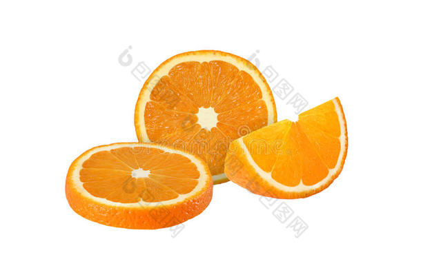 切割白色背景上分离的橙色水果