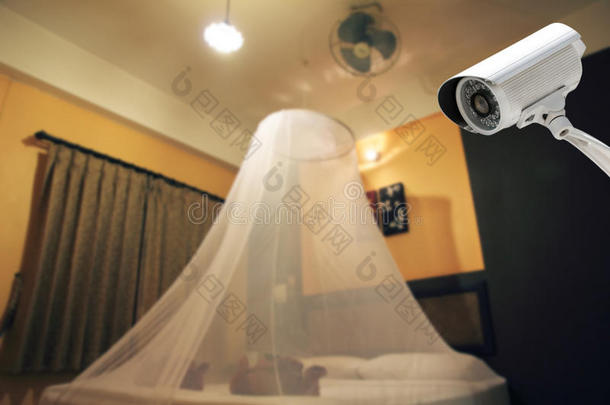 闭路电视系统安全或安全摄像机监控在卧室