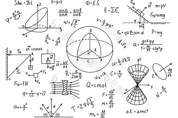 手绘物理公式科学知识教育。