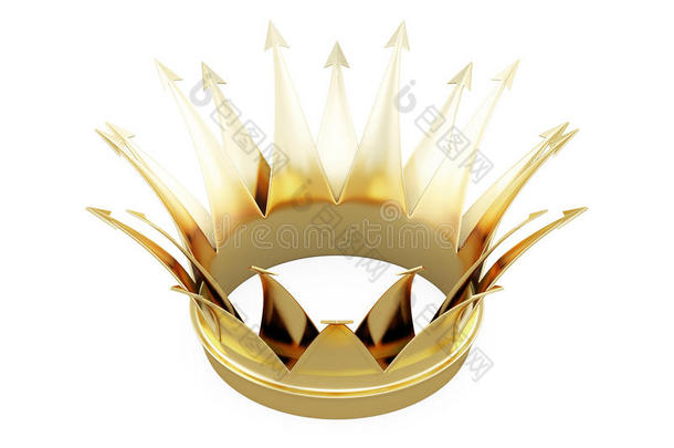 白色背景上隔离的金色皇冠。 三维渲染