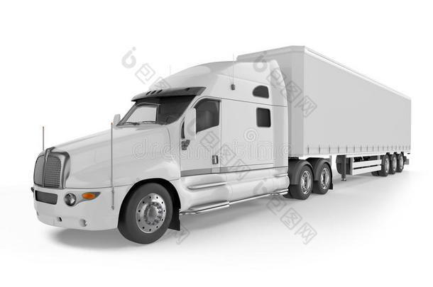 大卡车拖车-白色背景