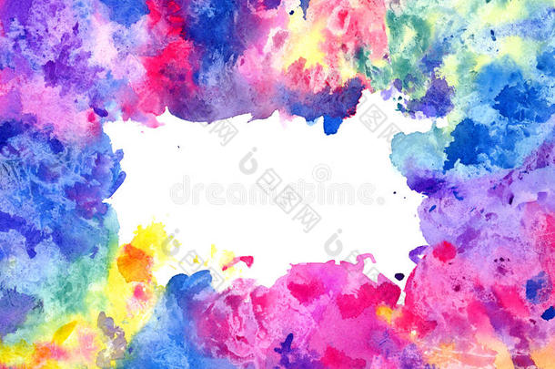 抽象艺术水彩背景（混合颜色，粉红色，蓝色，黄色，绿色和红色飞溅）