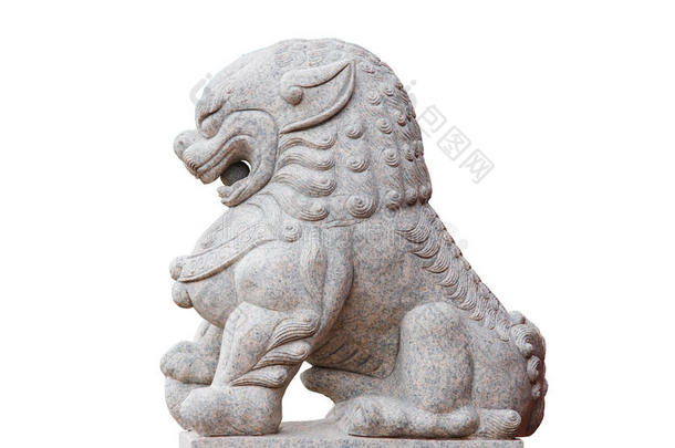 中国狮子雕塑在<strong>神殿</strong>的白色背景